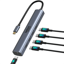 Hub 10Gbps Typ C Hub 100W Power Delivery mit 4 Datenports USB C 3.1 Gen2 Ultra Slim Datenhub 5 in 1 USB C Hub auf USB C Adapter für MacBook Pro/Air M2 M1, iPad Air/Pro, Dell, HP, Surface 4C+PD