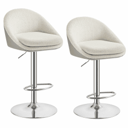 VASAGLE Barhocker, 2er Set, Barstuhl, höhenverstellbar, 360° drehbar, Küchenstuhl, mit Rückenlehne, Sockel, Fußstütze, Stahl, für Theke, Bar, Esszimmer, cremeweiß-Silbergrau LJB110W01 Cremeweiß + Silbergrau Fleece
