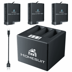Homesuit Hero 7 Akku (3 Pack) und 3 Kanal LCD USB Ladegerät für Hero 7 Black, Hero 5, Hero 6 Black, Hero 2018 mit Typ-C USB Kabel 3*Hero Akkus & 1*LCD Ladegerät