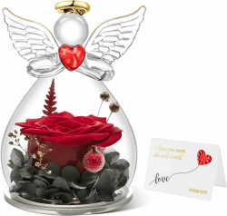Miofula Ewige Rose Engel Geschenke für Mama Oma, Forever Rose im Glas Engel Figur, Ewige Blume Geschenk für Frauen, Geburtstagsgeschenk für Mutter Oma zum Weihnachten Muttertag Valentinstag Geburtstag Rot