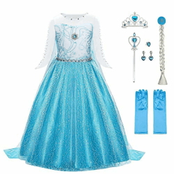 URAQT Mädchen Prinzessin Kostüm, Kinder Kleid 6-teiliges Set mit Krone Diadem Handschuhe Zauberstab usw für Weihnachten Verkleidung Karneval Halloween,110CM