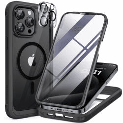 Miracase 360 Grad für iPhone 15 Pro Hülle mit Magsafe, Eingebaut Glas Schutzfolie, Komplettschutz HandyHülle Magnetisch Stoßfest Case für iPhone 15 Pro Schutzhüllen 6,1 Zoll, Schwarz iPhone 15 Pro 6.1" Mag Schwarz