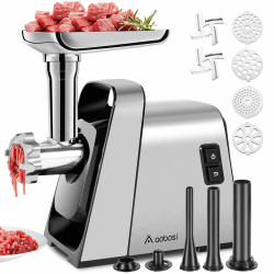 Fleischwolf Elektrisch, AAOBOSI 3-IN-1 [3000W Max] Multi Fleischwolf mit 3 Edelstahl-Schleifplatten, Kubbe & Wurstfüllrohren (Edelstahl) Standard Edelstahl