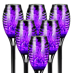 FLOWood Solarlampe für Außen Garten, 6 Stück, 12LED Solar Fackeln,Halloween licht mit lila Festival, IP65 Wasserdicht Solarlampe für aussen, Deko Garten, Weg,Rasen, Festliche Dekoration 2