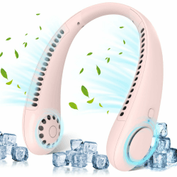Timiyou Halsventilatoren, Hands Free Bladeless Fan, Tragbarer USB Ventilator, Nackenventilator mit 3000 mAh Batteriebetriebener, Mini Hals Ventilator für Reisen, Outdoor Sport, Zuhause, Büro(Rosa)