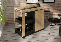 Forte Möbel Barschrank mit Rollen, Holzwerkstoff, Artisan Eiche/Schwarzeiche, B x H x T: 77,4 x 88,2 x 42 cm