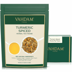 VAHDAM, Kurkuma Gewürztee Kräutertee (100 g) 100% reine Zutaten – Kurkuma, Bergamotte, Zitronengras, Ingwer und frische Gewürze | Verpackt in Indien Turmeric Spice