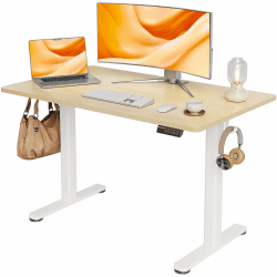 Claiks Schreibtisch Höhenverstellbar Elektrisch, Höhenverstellbarer Schreibtisch 120x60 cm, Standing Height Adjustable Desk, Weiß Gestell/Beige Oberfläche 120x60 cm Beige