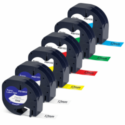Pristar Kompatibel Schriftband für Dymo LetraTag Kunststoff Etikettenband für Dymo LetraTag 200B XR LT-100H LT-100T LT100-H LT-110T QX50 XM 2000 für Dymo16951 91221 91222 91223 91224 91225 12mm x 4m Schwarz auf Transparent/Weiß/Rot/Blau/Gelb/Grün 6 Paquet