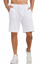 Zetieny Kurze Hosen Herrenshorts aus Leinenmaterial Leichte Bermuda Sommershorts Passform Kurze Freizeithose Einfarbige Beach Short mit Taschen XL Weiß