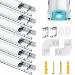 LED Aluminium Profil 12 x 1m LED Aluminium Profil mit Weiß Milchige Abdeckung, Endkappen, und Montageklammer für LED-Streifen (U-profil-silbrig-12m) LED-Streifen Nicht Im Lieferumfang Enthalten A-u-profil-silbrig-12m