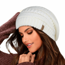 FURTALK Damen Beanie Mütze Warme Wintermütze mit Weichem Innenfutter Gefütterte Strickmütze Einheitsgröße Weiß