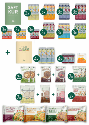 LiveFresh Saftkur 3 Tage + Foodkur 4 Tage | 21 Säfte, 9 Shots kaltgepresst | 3 Porridges, 3 Proteinpulver, 4 Fertiggerichte & Vitaminkapseln | Vegan & Laktosefrei | Inkl. 5,25€ Pfand 3 Tage + 4 Tage Foodkur