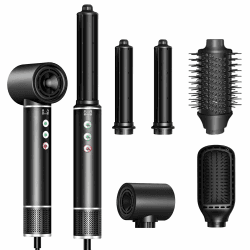 Air Styler 5 in 1, Haarstyler mit 110,000 RPM Haartrockner, 20m/s Luftstrom, Föhnbürste, 320 Millions lonic Hair Styler Set, Auto Lockenstab, Glättbürste, 340g Leicht Leise Schnelles Trocknen Schwarz