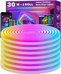 AILBTON 30m/100Ft LED Neon Seillichter, Steuerung mit App/Fernbedienung, Flexibles LED Seillicht, Mehrere Modi, IP65 Outdoor RGB Neonlichter Wasserdicht 30M-Neon