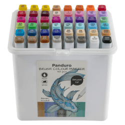 Panduro Twin Tip Marker 48 Farben mit Brush Pinselspitze und breiter Spitze | Marker Stifte Set mit Doppelspitze zum Zeichnen, Illustration, Skizzieren, 47 Grundfarben, 1 Marker-Mixer 1 stück (1er Pack)