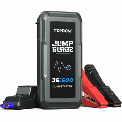 TOPDON Starthilfe Powerbank, JS1500 Starterbatterie 1500A Auto Booster Power Pack für bis zu 6.5L Benzin&4L Dieselmotoren, Kfz Jump Starter mit Starthilfekabel und Eingebaute LED, 10000mAh