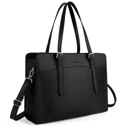 ECOSUSI Laptop Handtasche Damen Laptoptasche 15,6 Zoll Schultertaschen Shopper Damen Groß Aktentasche Leder Businesstasche Arbeitstasche Notebooktasche 1-schwarz
