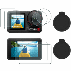 AMAZEAR (2 Pack Displayschutzfolie für DJI Osmo Action5 Pro, Includes 2 lens silicone covers, Gehärtete Glasschutzfolie für DJI Action 5 Pro Zubehör, Ultra HD, 9H Härte, Kratzfest Action 5P SP+Cap