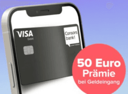 [Nur noch Heute] Consorsbank: 50 Euro Prämie bei monatlichem Geldeingang ab 700 Euro oder für alle unter 28 Jahren