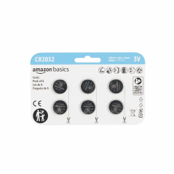 Amazon Basics CR2032 Lithium-Knopfzellenbatterie, kompatibel mit AirTag, 3 Volt, langlebige Leistung, quecksilberfrei, 6er-Pack 6er-Pack CR2032