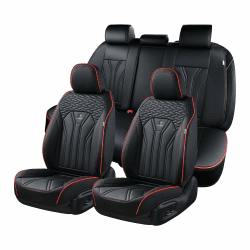 FLORICH Autositzbezüge Leder, Vorder- und Rücksitzbezüge, 5 Stück, komplettes Set, universell passend für die meisten Autos, Limousinen, SUVs und LKWs, schwarz Schwarz L-Vollständiger Satz