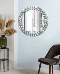 EONAZE Runder Spiegel Rund Glas HD Dekorative Wandspiegel Spiegelfliesen Selbstklebend Türspiegel mit Kristall Klebespiegel Für Wand Schminktisch Bad Wohnzimmer Flur Schlafzimmer (25x25cm)