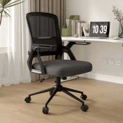 naspaluro Bürostuhl mit Hochklappbare Armlehnen, Schreibtischstuhl Ergonomisch, Drehstuhl mit Netzbespannung, Lordosenstütze, Höhenverstellbarer, Wippfunktion, Gepolstertem Sitzkissen, Schwarz Schwarz 61 x 61 x 106cm