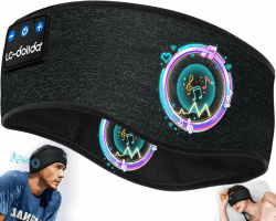 Schlafkopfhörer Bluetooth Stirnband, LC-dolida Schlaf Kopfhörer Stirnband Schlafmaske mit kopfhörer Band,Cozyband Sportskopfhörer Musik Schlafen Stirnband für Sport Training,Joggen,Yoga,Reisen Tiefschwarz