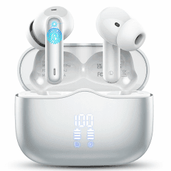 Bluetooth Kopfhörer, Kopfhörer Kabellos Bluetooth 5.3 In Ear Kopfhörer mit 4 ENC Noise Cancelling Mic, Kabellose Kopfhörer Tiefer Bass Wireless Earbuds 40Std, IP7 Wasserdicht LED Anzeige, Silber