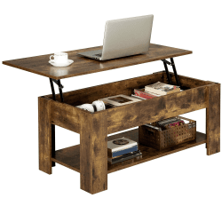 Yaheetech Couchtisch mit Höhenverstellbarer Platte Kaffeetisch ausziehbarer Wohnzimmertisch Sofatisch für Wohnzimmer, Büro, vintagebraun-schwarz 98 x 50 x (42-56) cm Rostbraun