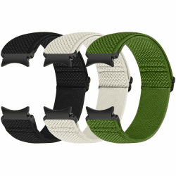 Runostrich Elastische Armband kompatibel mit Samsung Galaxy Watch 7/6/5/4/FE 40mm 44mm/Galaxy Watch 5 Pro/Galaxy Watch 6/4 Classic 43mm 47mm 42mm 46mm Nylon Sport Uhrenarmband Damen Herren Schwarz+Beige+Olivgrün