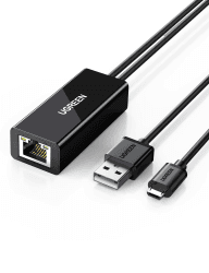 UGREEN Ethernet Adapter für Chromecast und TV Stick Micro USB auf RJ45 LAN Netzwerkadapter mit USB 2.0 Netzkabel für Stromversorgung