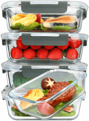 MCIRCO Glas-Frischhaltedosen 1040ml | 5er Set klick-It Dosen mit Deckel | Silikon Dichtungsring | Glasbeh?lter mit Deckel | Meal Prep Glas Grau