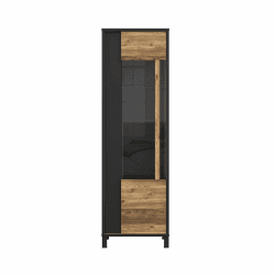 Forte Möbel HAYATO Vitrine, Holzwerkstoff, Schwarz/Alpenfichte, B x H x T: 59,8X 194x 42 cm