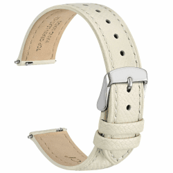 WOCCI Grace Uhrenarmband, Top Grain Leder, Schnellverschluss, Ersatzbänder, Edelstahlschnalle, Bandbreite 12mm 13mm 14mm 15mm 16mm 18mm 20mm Beige (Silberner Schnalle) 20mm