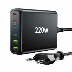 FINIBO USB C Ladegerät Mehrfach: 220W 6 Ports USB Schnellladegerät - PD USB C Netzteil + QC USB A Charger USB C für Smartphone, Samsung, iPad, Pixel und Anderen USB-Geräten Schwarz(4 USB-C + 2 USB-A)