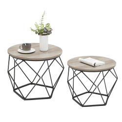 VASAGLE Couchtisch rund, 2er Set, Wohnzimmertisch, Beistelltisch, Vintage-Flair, abnehmbare Tischplatte, für Wohnzimmer, greige-tintenschwarz LET040B02 50 cm d, 40 cm H Greige + Tintenschwarz
