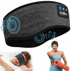 MUSICOZY Schlafkopfhörer Bluetooth, Schlaf Kopfhörer Stirnband Schlaf-Ohrhörer Headband Kabellos Sportskopfhörer 16+STD Bequemes Musik Stirnband zum Schlafen für Sport Training Joggen Yoga Reisen Hellschwarz