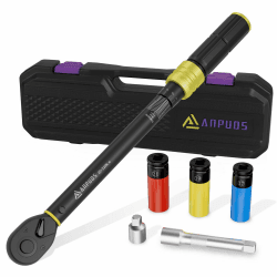 ANPUDS Drehmomentschlüssel 1/2", 20-220Nm Auto & Motorrad Drehmomentschlüssel 6-tlg. Set mit 125mm Verlängerungsstange, 1/2"-3/8" Adapter, 3 Stecknüsse 17mm 19mm 21mm, für Reifen Ersetzen 1/2-6tlg.