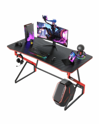 CubiCubi Gaming Tisch 120 x 60 cm, Gaming Schreibtisch mit Kohlefaseroberfläche, Computertisch mit Kopfhörerhaken, Stabiler PC Tisch für Gaming, Kohlefaser Schwarz 120 x 60 cm Kohlefaser Schwarz