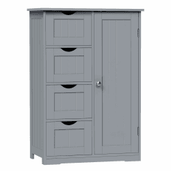 EUGAD Badezimmerschrank Badschrank, Beistellschrank Kommode, mit 4 Schubladen 1 verstellbarem Einlegeboden, Schrank für Badezimmer Wohnzimmer Küche, Grau, 56x82x30 cm 56x30x82cm Grau