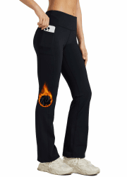 WILLIT Damen Thermo Flare Leggings Winter Fleece gefütterte Yogahose Warm Sportleggins Laufhose Bootcut Hose High Waist mit Taschen XS Schwarz