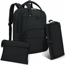 RAINSMORE Baby Wickelrucksack Groß Wickeltasche Rucksack mit Kinderwagengurten und Wickelunterlage Unterwegs Diaper Bag Babytasche Schwarz