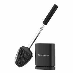 Waretary - Klobürste Silikon, WC Bürste und Halter Set aus Edelstahl, Flexibler Bürstenkopf für Tiefenreinigung, Schnell trocknende Toilettenbürste Wandmontage & Stehend für Badezimmer(Schwarz)
