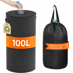 Lifewit 100L Kreis Pfandflaschen Sammelbehälter mit Deckel, Großer Pfandflaschen behälter für die Leergutaufbewahrung, Flaschensammler mit Loch Küchenaufbewahrungsraum Flaschentasche, Schwarz Schwarz 100L