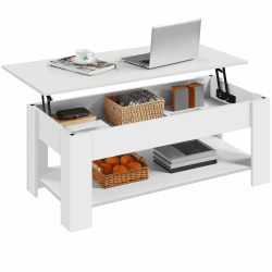 Yaheetech Couchtisch Höhenverstellbarer Kaffeetisch mit verstecktem Stauraum und Platte Sofatisch Wohnzimmertisch aus Holz Beistelltisch für Wohnzimmer/Büro, Weiß 120 x 59 x (49,5-63,5) cm Weiß