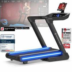 Sportstech Profi Laufband klappbar für Zuhause | Deutsche Qualitätsmarke | sTread Lite bis 20 km/h mit APP | große Lauffläche mit 17% Incline bis 150 kg | LED & Tabletholder | Fitness Treadmill