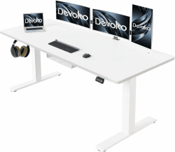 Devoko Höhenverstellbarer Schreibtisch 160 x 70 cm, Elektrisch Höhenverstellbarer Stabiler Stehpult, Computertisch 2-Funktions-Memory, Höhenverstellbar Ergonomischer Steh-Sitz Tisch (Weiß) 160 x 70 cm Weiß