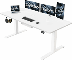 Devoko Höhenverstellbarer Schreibtisch 140 x 60 cm mit Kabelwanne, Elektrisch Höhenverstellbarer Stabiler Stehpult, Computertisch 2-Funktions-Memory, Ergonomischer Steh-Sitz Tisch (Weiß) 140 x 60 cm Weiß
